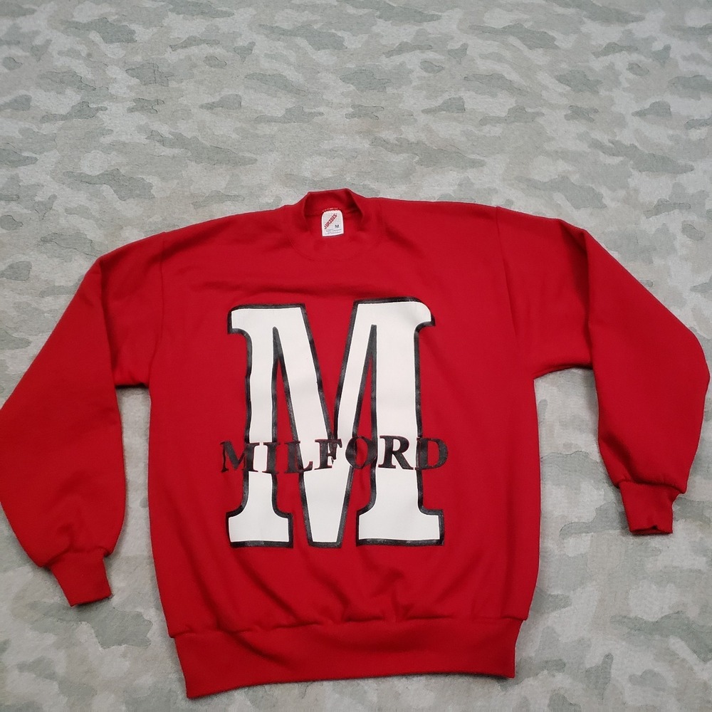 Vintage Milford Jerzees Sweatshirt Mens Medium Red Made In USA Crew Neck